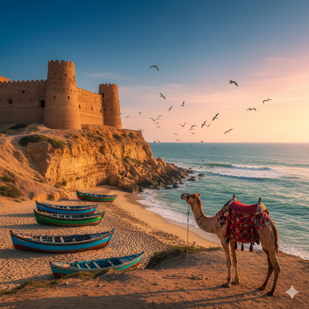 Desert Landscape with Historical Ruins in Southern Pakistan